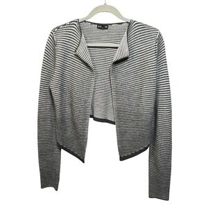 Express Womens Grey‎ White Striped Cropped Open Front Merino Wool Cardigan S